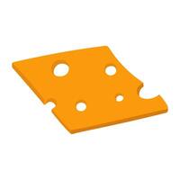 Slices of yellow cheese are flat. Square slice of cheese with holes straight, insulated slice of Swiss cheese with holes, dairy breakfast food, modern illustration of cheese with slices on white vector
