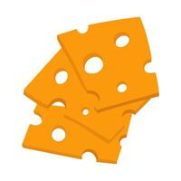 group of slices yellow cheese are flat. Square slices cheese with holes straight, insulated slice of Swiss cheese with holes, dairy products for breakfast, modern illustration of cheese slices vector