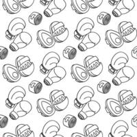 contour pattern of boxing accessories for training. Boxing gloves, Punching gloves, elastic bandage. The texture of sporting goods in black and white colors. Contoured seamless texture. Contrasting vector