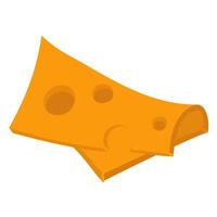 Slices of yellow cheese are flat. Square slice of cheese with holes folded, insulated slice of Swiss cheese with holes, dairy breakfast food, modern illustration of cheese with slices on white vector