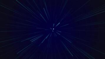 Abstract animation of a teleportation tunnel with light lines and a blue background, depicting a rapid data transfer flight. video