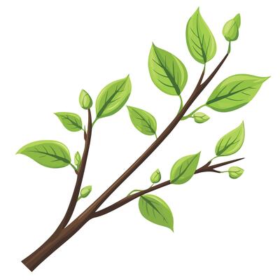 A branch with green leaves on it