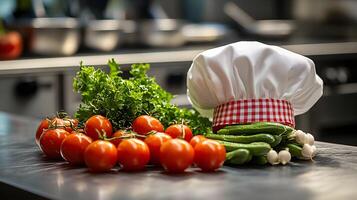 A chef hat on a counter photo