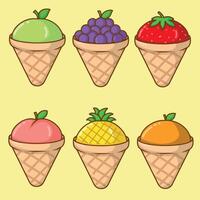 Fruit ice cream in waffle cones illustration of a set of fruit ice creams. vector