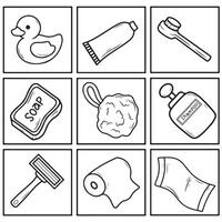 illustration of a set of hygiene bath items on a white background. vector