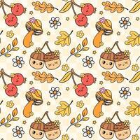 Retro Groovy Cozy Fall Vibe Autumn Seamless Pattern checkered background vector