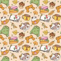 Retro Groovy Cozy Fall book Vibe Autumn doodle Seamless Pattern background vector