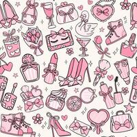 Retro Pink Girly Things Preppy Coquette stuff Aesthetic Playful seamless pattern isolated on background vector