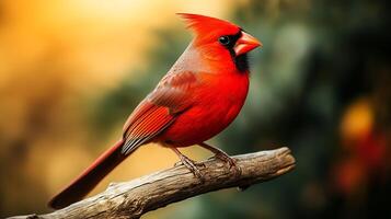 A red bird sitting on a branch photo