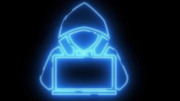 hacker and laptop icon with a glowing neon effect video