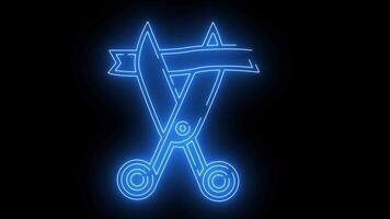 icon of scissors cutting ribbon with a glowing neon effect video