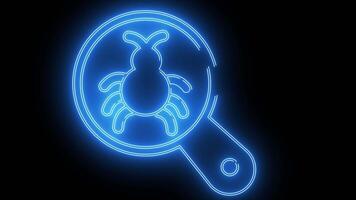 magnifying glass and insect icon with a glowing neon effect video