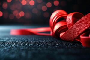 Red resistance bands stretching across a sleek black gym mat, minimal design with focus on fitness versatility and dynamic training photo