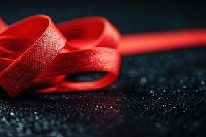 Red resistance bands stretching across a sleek black gym mat, minimal design with focus on fitness versatility and dynamic training photo