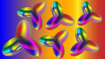 Five iridescent, threepointed shapes on a gradient background. Suitable for design projects requiring dynamic geometric elements and iridescence effects. vector