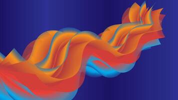 Abstract, 3D wavy shape in orange, red and blue gradients on dark blue background. Suitable for modern design projects. Bold and vibrant visual asset. vector