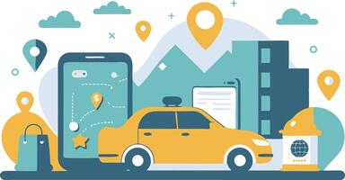 Navigating the City with Online Taxi, Car Sharing, and GPS Pinpoints vector