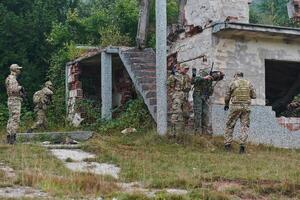 In a high stakes mission, a specialized military unit executes a tactical operation to secure a dangerous house where terrorists are believed to be hiding, showcasing precision and coordinated photo