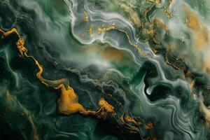 Abstract Green and Gold Marble Texture with Fluid Swirls and Organic Patterns photo
