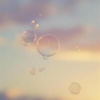 Soft Focus Floating Bubbles at Sunset with Pastel Sky Background photo