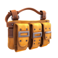 Yellow Leather Handbag with Brown Strap Rectangular Shape png