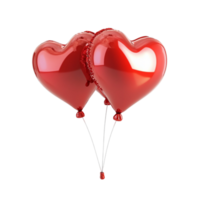 Two Red Heart-Shaped Balloons Floating with Strings and Red Beads png