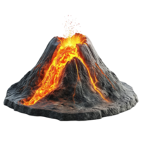 Volcanic Eruption with Fiery Red Lava Flowing Down a Gray Cone png