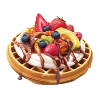 Creative Waffle Topped with Fresh Fruits Chocolate and Rich Caramel Sauce png