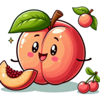 Peach with a Big Smile and Two Green Leaves png