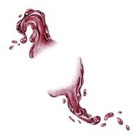 Dynamic red juice splash. Isolated hand drawn watercolor illustration. Liquid splashing, fluid with droplets, liquid for advertising and design beverage vector