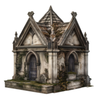 Weathered Stone Mausoleum with Gothic Archways and Ivy png