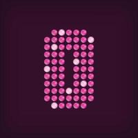 Unique led dot 0 letter design. LED glowing letters font. Decorative number isolated. vector