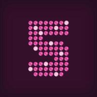 Unique led dot 5 letter design. LED glowing letters font. Decorative number isolated. vector