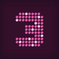 Unique led dot 3 letter design. LED glowing letters font. Decorative number isolated. vector