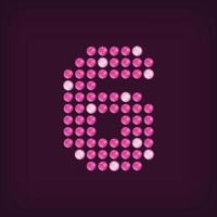 Unique led dot 6 letter design. LED glowing letters font. Decorative number isolated. vector