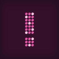 Unique led dot exclamation mark design. LED glowing letters font. Decorative cinema text vector