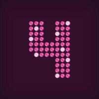 Unique led dot 4 letter design. LED glowing letters font. Decorative number isolated. vector
