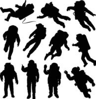 astronaut silhouette in spacesuits vector