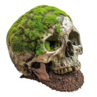 A skull with moss growing on it png