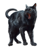 A Black Cat with Fangs Bared, Standing on a Black Background png
