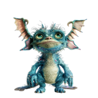 A Small, Blue, Fuzzy Creature with Wings Looking Up png
