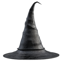A Black Witch Hat with a Curved Brim and Tall, Pointed Crown png