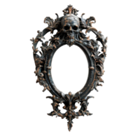 Ornate Skull-Topped Mirror Frame with Empty Reflection png