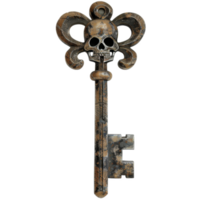 An intricately designed ornate key with a skull at its head png