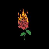 A red rose is in front of a fire. Fire Rose Design. vector