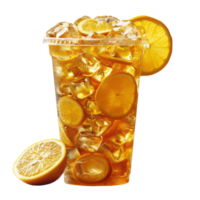 Fresh orange juice water and slices with ice cube in plastic glass object clip art and element png