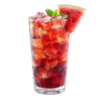 Fresh watermelon juice water and slices with ice cube in plastic glass object clip art and element png