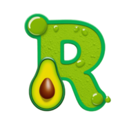 the letter R is designed in bright green with a bubbly avocado texture png