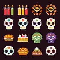 icon set of Dia de Muertos elements candles and sugar skulls vector