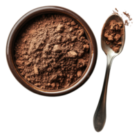Bowl of rich cocoa powder with spoon png